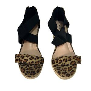 Jolimall Leopard Espadrille Wedge Sandal Womens 7 Open Toe Faux Suede‎ Straps